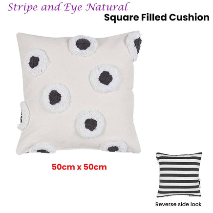 VTWonen Stripe and Eye Natural Square Filled Cushion 50cm x 50cm Home & Garden Kings Warehouse 