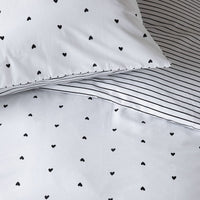 VTWonen Striped Hearts Black & White Cotton Quilt Cover Set Queen Home & Garden Kings Warehouse 