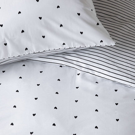 VTWonen Striped Hearts Black & White Cotton Quilt Cover Set Queen Home & Garden Kings Warehouse 