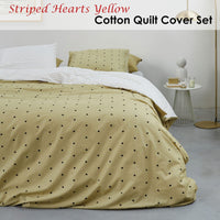 VTWonen Striped Hearts Yellow Cotton Quilt Cover Set Queen Home & Garden Kings Warehouse 
