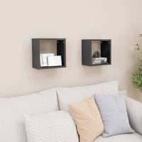 Wall Cube Shelves 2 pcs High Gloss Grey 26x15x26 cm