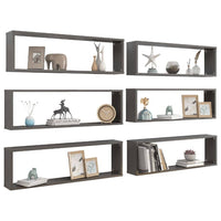 Wall Cube Shelves 6 pcs High Gloss Grey 100x15x30 cm Engineered Wood Kings Warehouse 