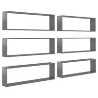 Wall Cube Shelves 6 pcs High Gloss Grey 100x15x30 cm Engineered Wood Kings Warehouse 