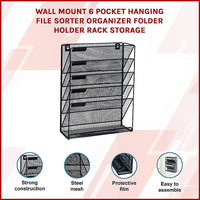 Wall Mount 6 Pocket Hanging File Sorter Organizer Folder Holder Rack Storage Furniture Kings Warehouse 