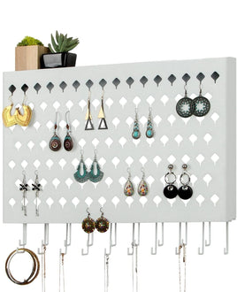Wall Mount Earring Jewelry Hanger Organizer Holder with 109 Holes and 19 Hooks (White) Kings Warehouse 