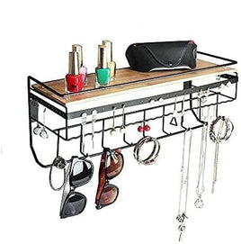 Wall Mount Hanging Jewelry Organizer with 9 Hooks (Black Metal) living room Kings Warehouse