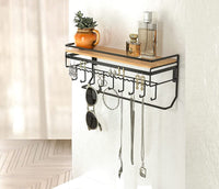 Wall Mount Hanging Jewelry Organizer with 9 Hooks (Black Metal) living room Kings Warehouse 