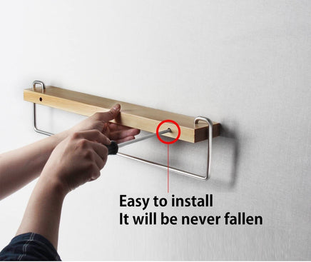 Wall Mount Solid Wood Shelf with Towel Rack Bar Holder Bathroom Organizer Hanger Kings Warehouse 