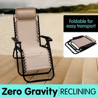 Wallaroo Zero Gravity Reclining Deck Lounge Sun Beach Chair Outdoor Folding Camping - Beige Kings Warehouse 