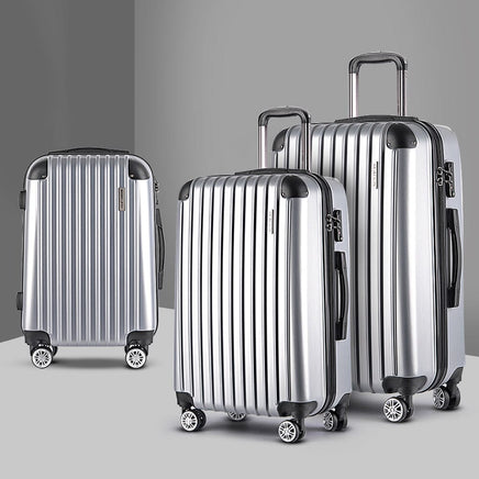 Wanderlite 20-24-28 Inch Luggage 3Set with TSA Lock Spinner Carry On Hard Shell Travel Suitcase Luggage Case Silver Home & Garden Kings Warehouse 