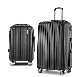 Wanderlite 20in 28in Luggage 2Set with Zipper Lock Carry On Hard Shell Travel Suitcase Luggage Case Black Home & Garden Kings Warehouse 