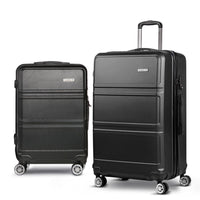 Wanderlite 2pc Luggage Trolley Set Suitcase Travel TSA Carry On Hard Case Lightweight Black Home & Garden Kings Warehouse 