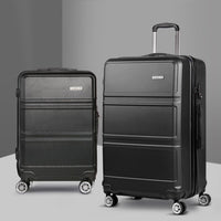 Wanderlite 2pc Luggage Trolley Set Suitcase Travel TSA Carry On Hard Case Lightweight Black Home & Garden Kings Warehouse 