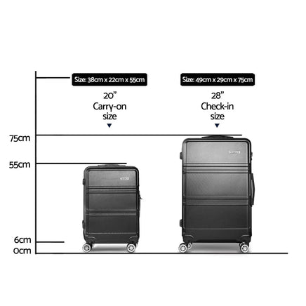 Wanderlite 2Set 20-28 Inch Luggage with TSA Lock Spinner Travel Suitcase Carry On Hard Shell Luggage Case Black Home & Garden Kings Warehouse 