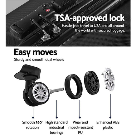 Wanderlite 2Set 20-28 Inch Luggage with TSA Lock Spinner Travel Suitcase Carry On Hard Shell Luggage Case Black Home & Garden Kings Warehouse 