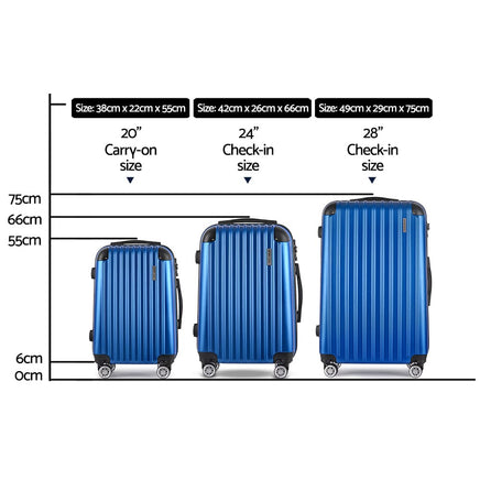 Wanderlite 3 Set Luggage 20-24-28 Inch with TSA Lock Spinner Hard Shell Travel Suitcase Luggage Organiser Case Blue Home & Garden Kings Warehouse 