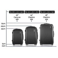 Wanderlite 3 Set Luggage 20-24-28 Inch with Zipper Lock Carry On Hard Shell Travel Suitcase Luggage Case Black Home & Garden Kings Warehouse 