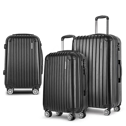 Wanderlite 3 Set Luggage 20-24-28 Inch with Zipper Lock Carry On Hard Shell Travel Suitcase Luggage Case Black Home & Garden Kings Warehouse 