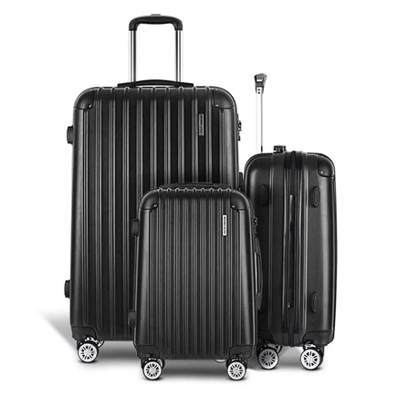 Wanderlite 3 Set Luggage 20-24-28 Inch with Zipper Lock Carry On Hard Shell Travel Suitcase Luggage Case Black Home & Garden Kings Warehouse 