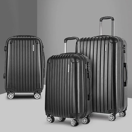Wanderlite 3 Set Luggage 20-24-28 Inch with Zipper Lock Carry On Hard Shell Travel Suitcase Luggage Case Black Home & Garden Kings Warehouse 
