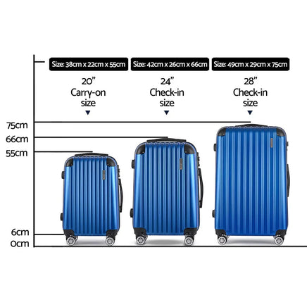 Wanderlite 3 Set Luggage 20-24-28 Inch with Zipper Lock Carry On Hard Shell Travel Suitcase Luggage Case Blue Home & Garden Kings Warehouse 