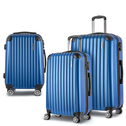 Wanderlite 3 Set Luggage 20-24-28 Inch with Zipper Lock Carry On Hard Shell Travel Suitcase Luggage Case Blue Home & Garden Kings Warehouse 