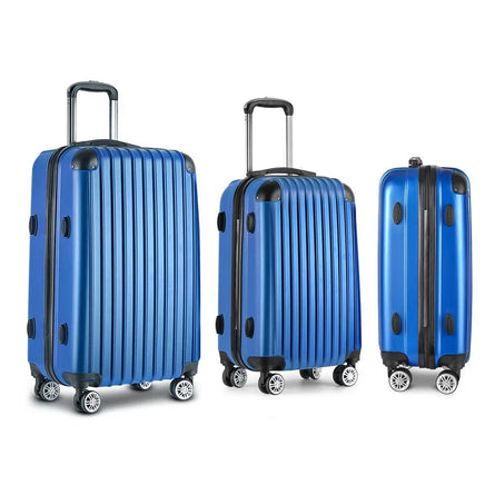 Wanderlite 3 Set Luggage 20-24-28 Inch with Zipper Lock Carry On Hard Shell Travel Suitcase Luggage Case Blue Home & Garden Kings Warehouse 