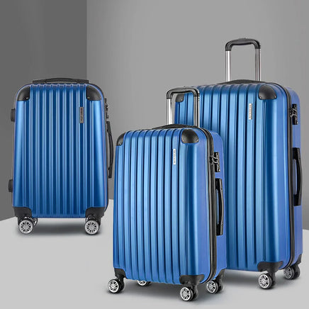 Wanderlite 3 Set Luggage 20-24-28 Inch with Zipper Lock Carry On Hard Shell Travel Suitcase Luggage Case Blue Home & Garden Kings Warehouse 