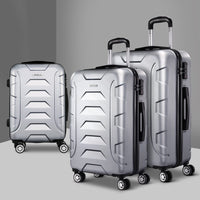 Wanderlite 3pc Luggage Trolley Travel Suitcase Set TSA Hard Case Shell Strap Silver Home & Garden Kings Warehouse 