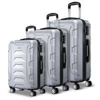 Wanderlite 3pc Luggage Trolley Travel Suitcase Set TSA Hard Case Shell Strap Silver Home & Garden Kings Warehouse 