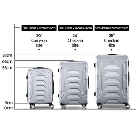 Wanderlite 3Set 20-24-28 Inch Luggage with TSA Lock Spinner Carry On Hard Shell Travel Suitcase Luggage Case Silver Home & Garden Kings Warehouse 