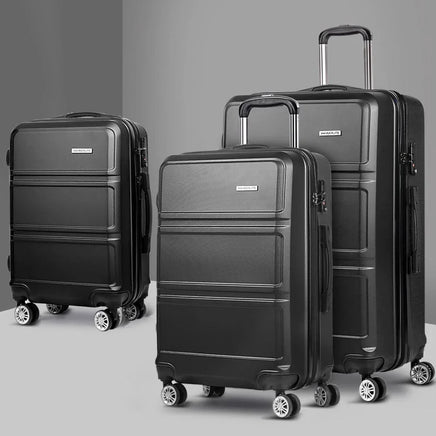 Wanderlite 3Set 20-24-28 Inch Luggage with TSA Lock Spinner Travel Suitcase Carry On Hard Shell Luggage Case Black Home & Garden Kings Warehouse 