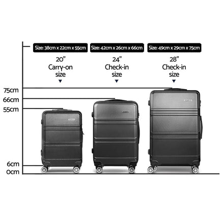 Wanderlite 3Set 20-24-28 Inch Luggage with TSA Lock Spinner Travel Suitcase Carry On Hard Shell Luggage Case Black Home & Garden Kings Warehouse 