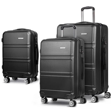Wanderlite 3Set 20-24-28 Inch Luggage with TSA Lock Spinner Travel Suitcase Carry On Hard Shell Luggage Case Black Home & Garden Kings Warehouse 