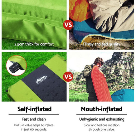 Weisshorn Self Inflating Mattress Camping Sleeping Mat Air Bed Pad Double Green Outdoor Recreation Kings Warehouse 
