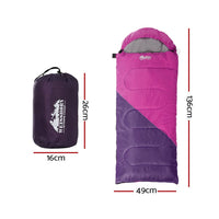 Weisshorn Sleeping Bag 136cm Kids Camping Hiking Winter Pink Kings Warehouse 