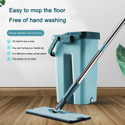 Wet Dry Flat Mop and Bucket Floor Cleaner Set with 2 Pads Audio & Video Kings Warehouse 