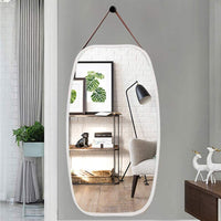 White Bathroom Wall Mount Hanging Bamboo Frame Mirror Adjustable Strap Wall Mirror Home Decor Kings Warehouse 