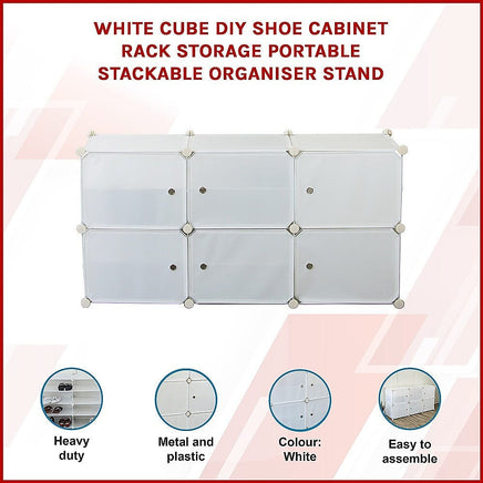 White Cube DIY Shoe Cabinet Rack Storage Portable Stackable Organiser Stand Furniture Kings Warehouse 