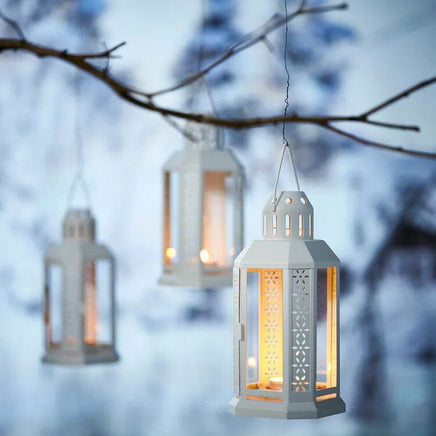 White Metal Miners Lantern Summer Wedding Home Party Room Balconey Deck Decoration 21cm Tealight Candle Kings Warehouse 