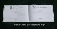 White Wedding Guest Book Register with Silver Pen Matching Stand Set 36 Lined Pages - Ivory Sach Ribbon Cover Kings Warehouse 