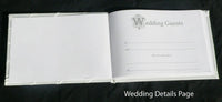 White Wedding Guest Book Register with Silver Pen Matching Stand Set 36 Lined Pages - Ivory Sach Ribbon Cover Kings Warehouse 