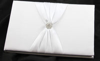 White Wedding Guest Book Register with Silver Pen Matching Stand Set 36 Lined Pages - White Sach Diamante Cover Kings Warehouse 