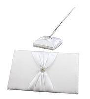 White Wedding Guest Book Register with Silver Pen Matching Stand Set 36 Lined Pages - White Sach Diamante Cover Kings Warehouse 