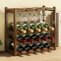 Wine Rack Free Standing 15 Bottles with 6 Glasses Holder Bamboo Wine Storage Home & Garden Kings Warehouse 