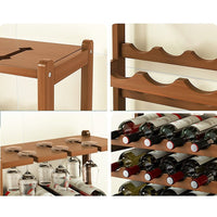 Wine Rack Free Standing 15 Bottles with 6 Glasses Holder Bamboo Wine Storage Home & Garden Kings Warehouse 