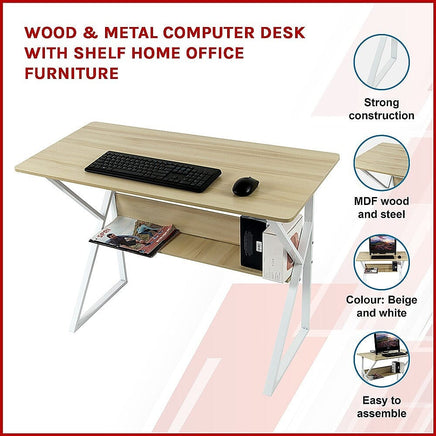 Wood & Metal Computer Desk with Shelf Home Office Furniture Furniture Kings Warehouse 