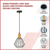 Wood Pendant Light Bar Black Lamp Kitchen Modern Ceiling Lighting KingsWarehouse 