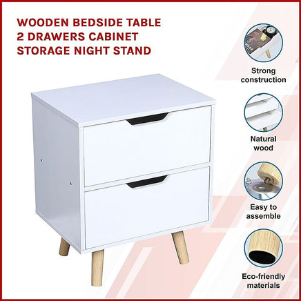 Wooden Bedside Table 2 Drawers Cabinet Storage Night Stand Furniture Kings Warehouse 