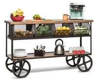 Wooden Kitchen Island Trolley Cart on Wheels with Drawers and 3 Level Storage Furniture Kings Warehouse 